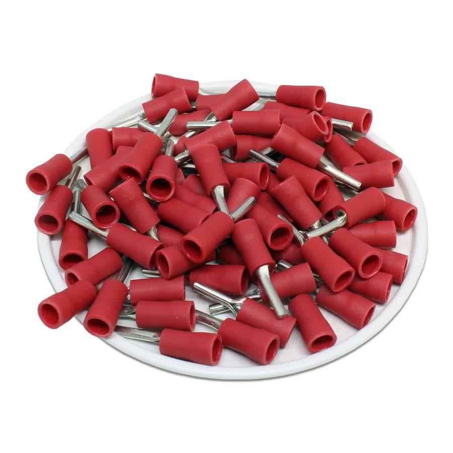 22 to 16 AWG Vinyl Insulated Pin Terminals, 3/8" Pin, UL Approved, 100 Pieces - PTV1-10