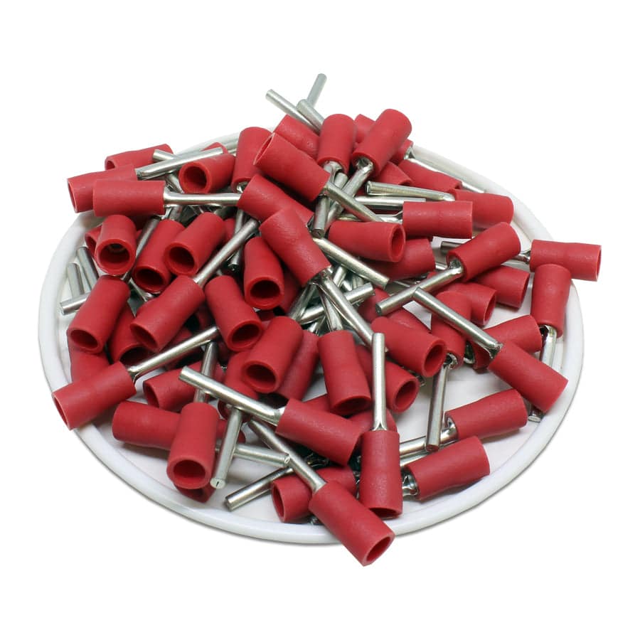 22 to 16 AWG Vinyl Insulated Pin Terminals, 9/16" Pin, UL Approved, 100 Pieces - PTV1-14