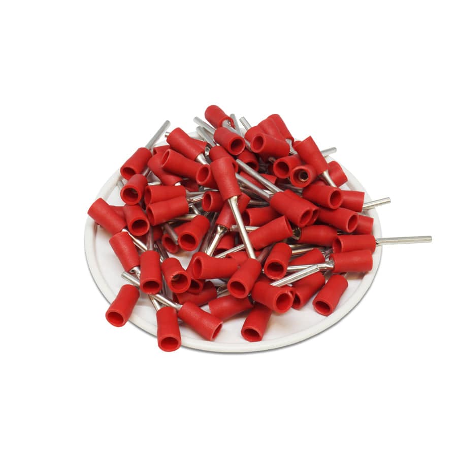 PTV1-18 - 22 to 16 AWG Vinyl Insulated Pin Terminals, 11/16" Pin, UL Recognized, 100 Pieces