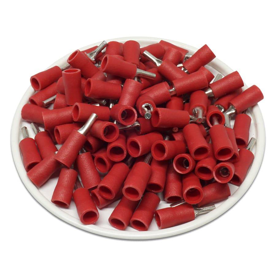 PTV1-7 - 22 to 16 AWG Vinyl PVC Insulated Pin Terminals, 1/4" Pin, UL Recognized, 100 Pieces
