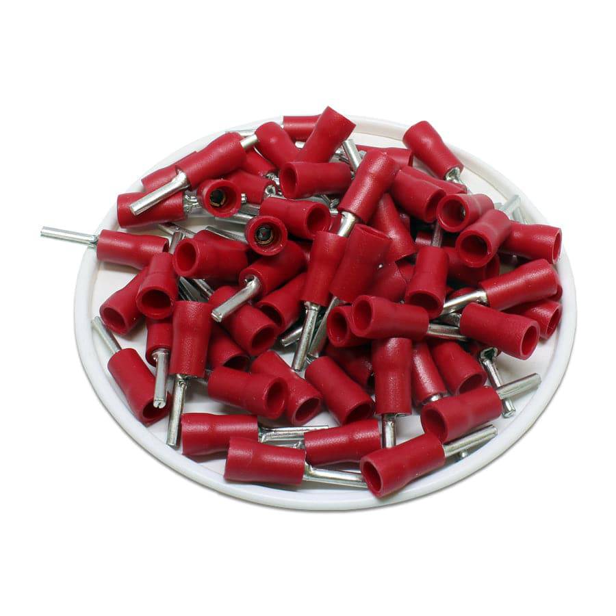 22 to 16 AWG Vinyl Insulated Pin Terminals, 3/8" Pin, UL Approved, 100 Pieces - PTV1-9