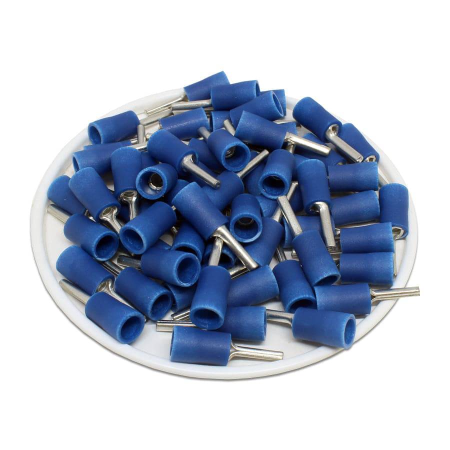 16 to 14 AWG Vinyl Insulated Pin Terminals, 3/8" Pin, UL Approved, 100 Pieces - PTV2-10
