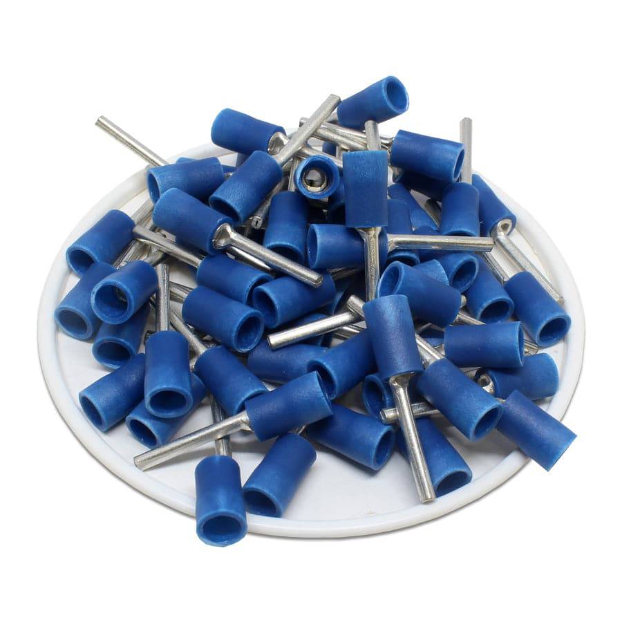 16 to 14 AWG Vinyl Insulated Pin Terminals, 5/8" Pin, UL Approved, 100 Pieces - PTV2-16
