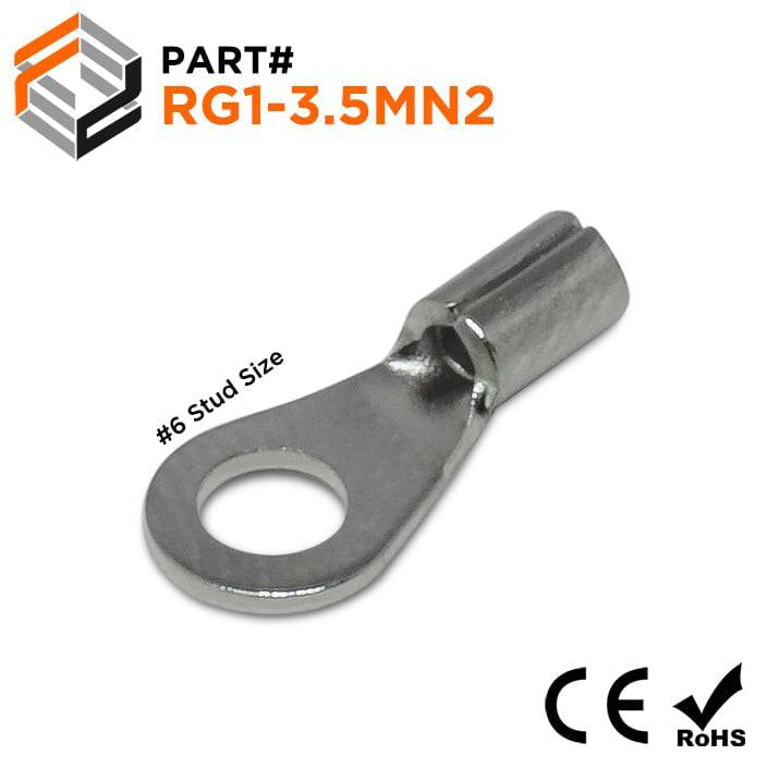 RG1-3.5MN2 - 22 to 16 AWG High Temperature Ring Terminals, #6 Stud, Steel, 900°F, 100 Pieces