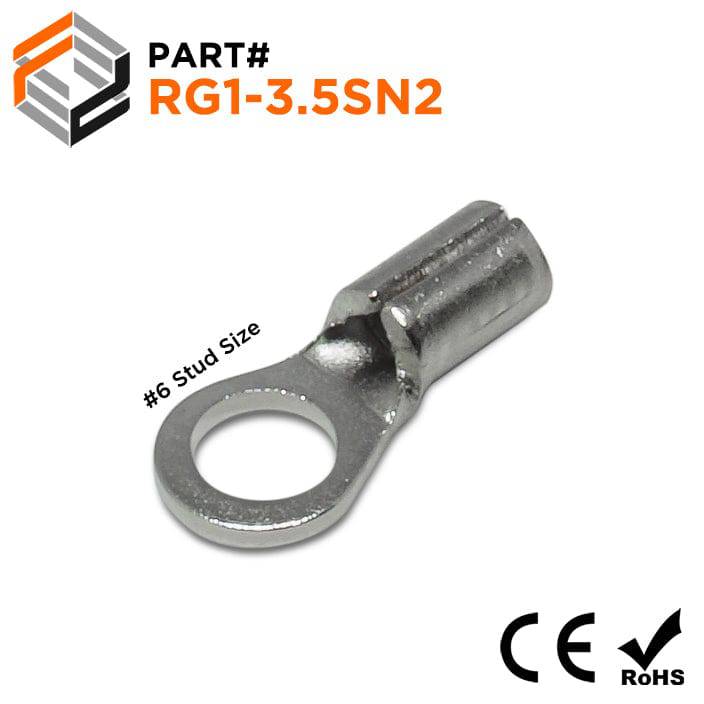 RG1-3.5SN2 - 22 to 16 AWG High Temperature Ring Terminals, #6 Stud, Steel, 900°F, 100 Pieces