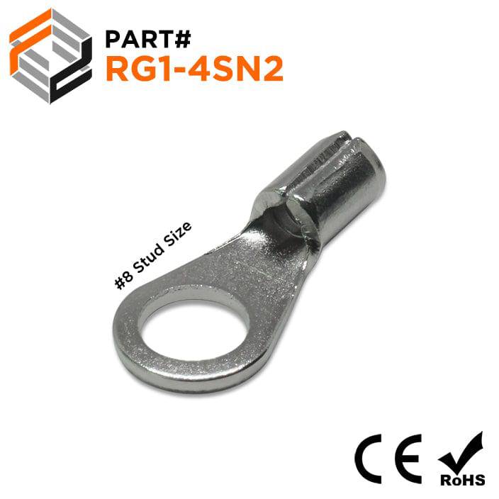 RG1-4SN2 - 22 to 16 AWG High Temperature Ring Terminals, #8 Stud, Steel, 900°F, 100 Pieces