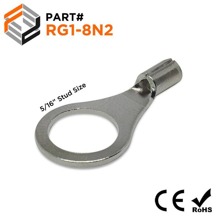 RG1-8N2 - 22 to 16 AWG High Temperature Ring Terminals, 5/16" Stud, Steel, 900°F, 100 Pieces