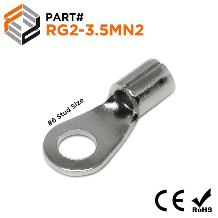RG2-3.5MN2 - 16 to 14 AWG High Temperature Ring Terminals, #6 Stud, Steel, 900°F, 100 Pieces