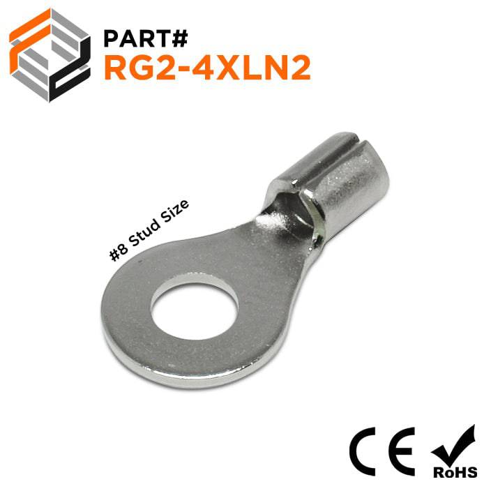 RG2-4XLN2 - 16 to 14 AWG High Temperature Ring Terminals, #8 Stud, Steel, 900°F, 100 Pieces