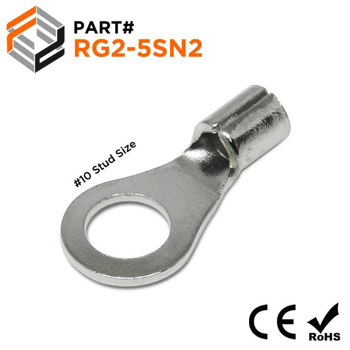 RG2-5SN2 - 16 to 14 AWG High Temperature Ring Terminals, #10 Stud, Steel, 900°F, 100 Pieces