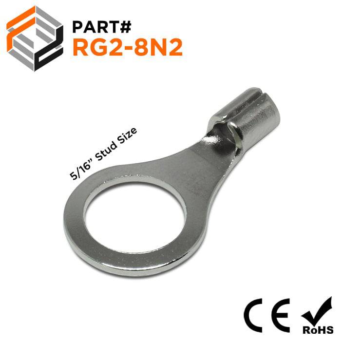 RG2-8N2 - 16 to 14 AWG High Temperature Ring Terminals, 5/16" Stud, Steel, 900°F, 100 Pieces