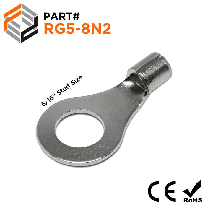 RG5-8N2 - 12 to 10 AWG High Temperature Ring Terminals, 5/16" Stud, Steel, 900°F, 100 Pieces