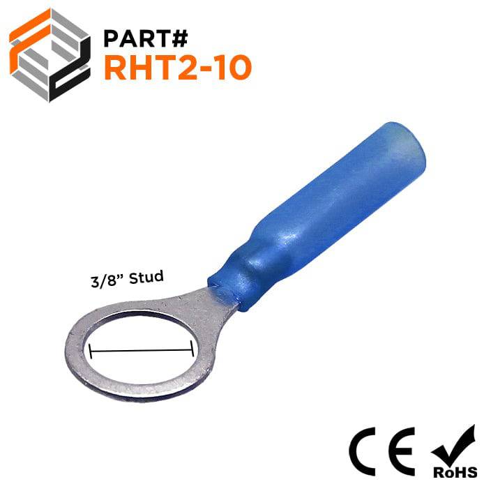 16 to 14 AWG Heat Shrink Ring Terminals, 3/8" Stud, Polyethylene, 25 Pieces - RHT2-10