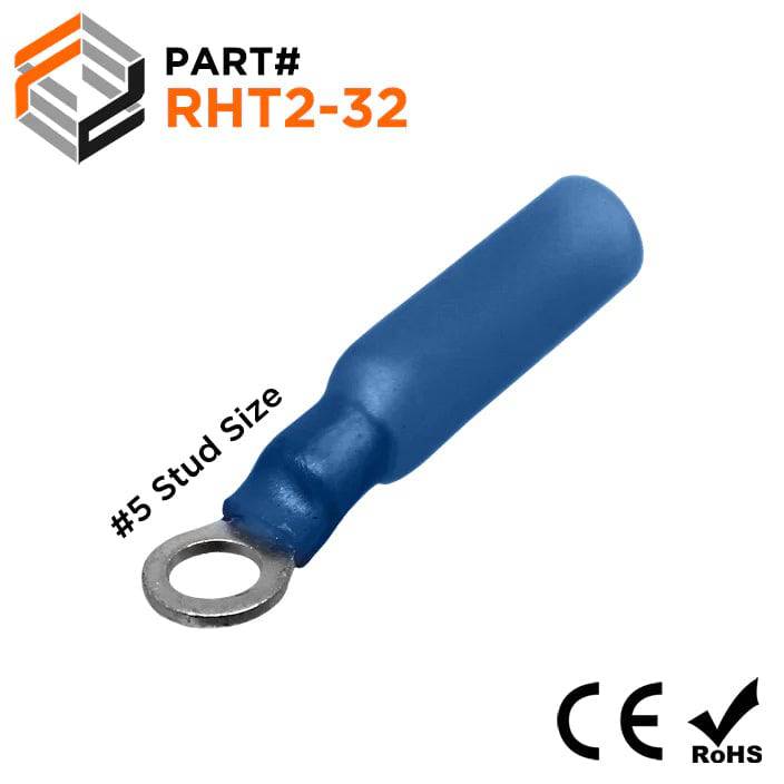 16 to 14 AWG Heat Shrink Ring Terminals, #4 Stud, Polyethylene, 25 Pieces - RHT2-3.2
