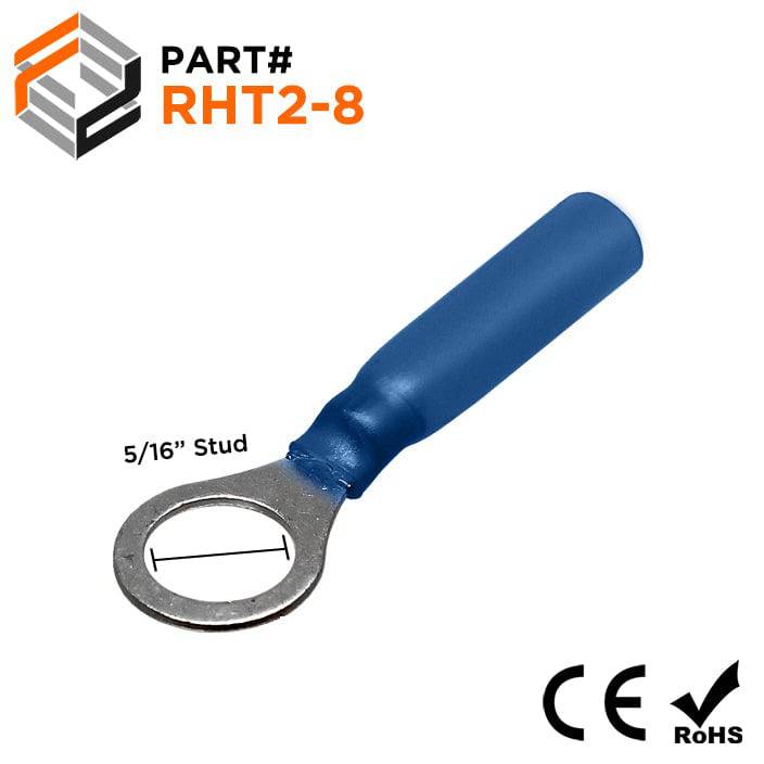 16 to 14 AWG Heat Shrink Ring Terminals, 5/16" Stud, Polyethylene, 25 Pieces - RHT2-8