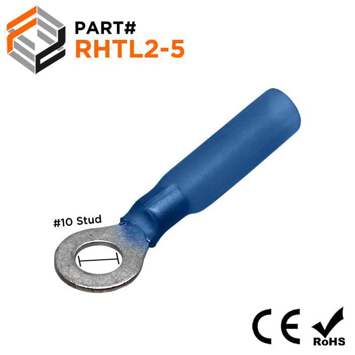 16 to 14 AWG Heat Shrink Ring Terminals, #10 Stud, Polyethylene, 25 Pieces - RHTL2-5