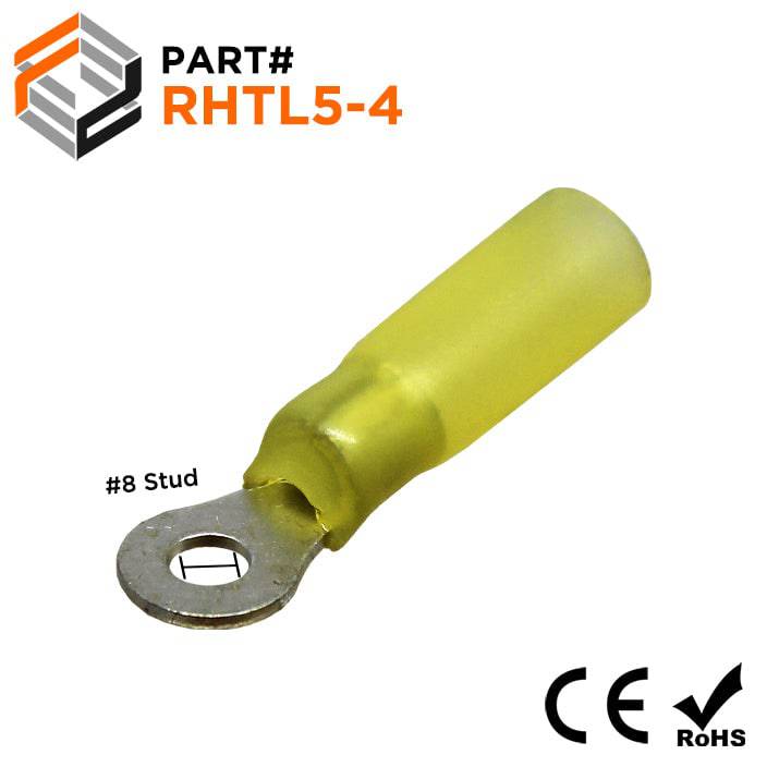 RHTL5-4 - 12 to 10 AWG Heat Shrink Ring Terminals, #8 Stud, Polyethylene, 10 Pieces