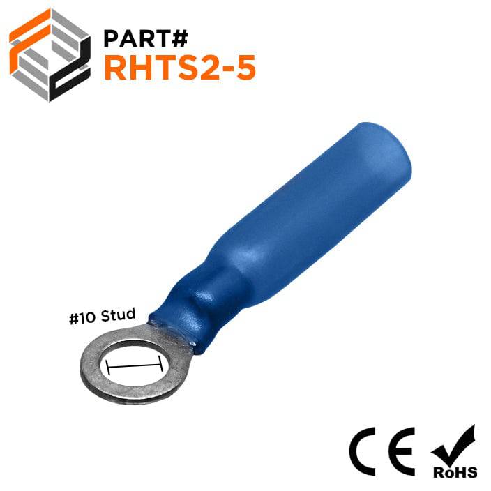 16 to 14 AWG Heat Shrink Ring Terminals, #10 Stud, Polyethylene, 25 Pieces - RHTS2-5