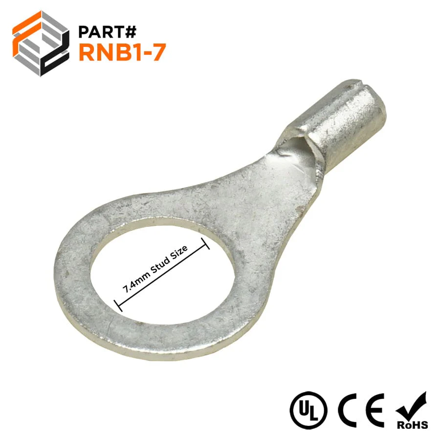 22-16 AWG Non Insulated Ring Terminals, 5/16" Stud, UL Approved, 100 Pieces - RNB1-7