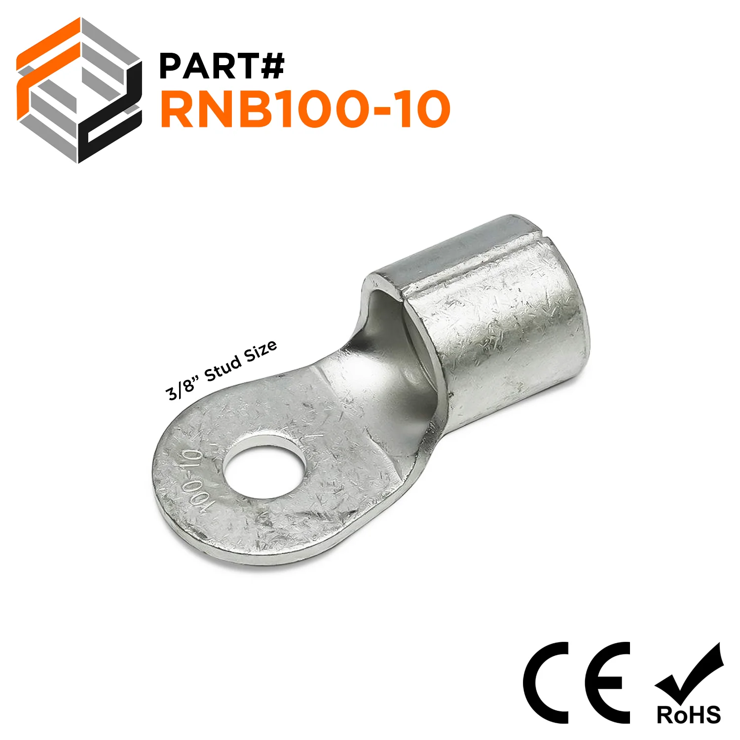 RNB100-10 - 4/0 AWG Non Insulated Ring Terminals, 3/8" Stud, 5 Pieces