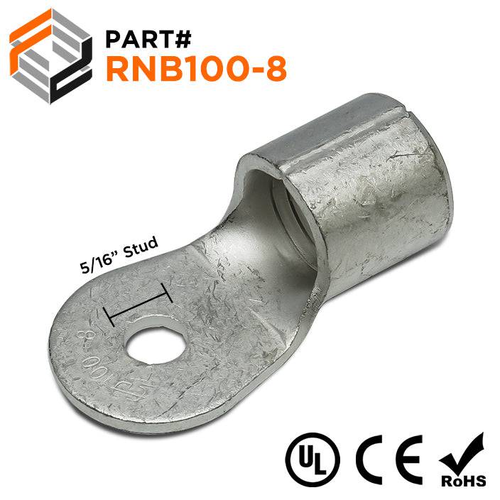 RNB100-8 - 4/0 AWG Non Insulated Ring Terminals, 5/16" Stud, 5 Pieces