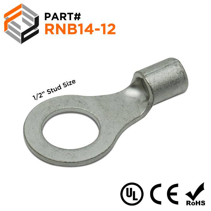 6 AWG Non Insulated Ring Terminals, 1/2" Stud, UL Approved, 25 Pieces - RNB14-12