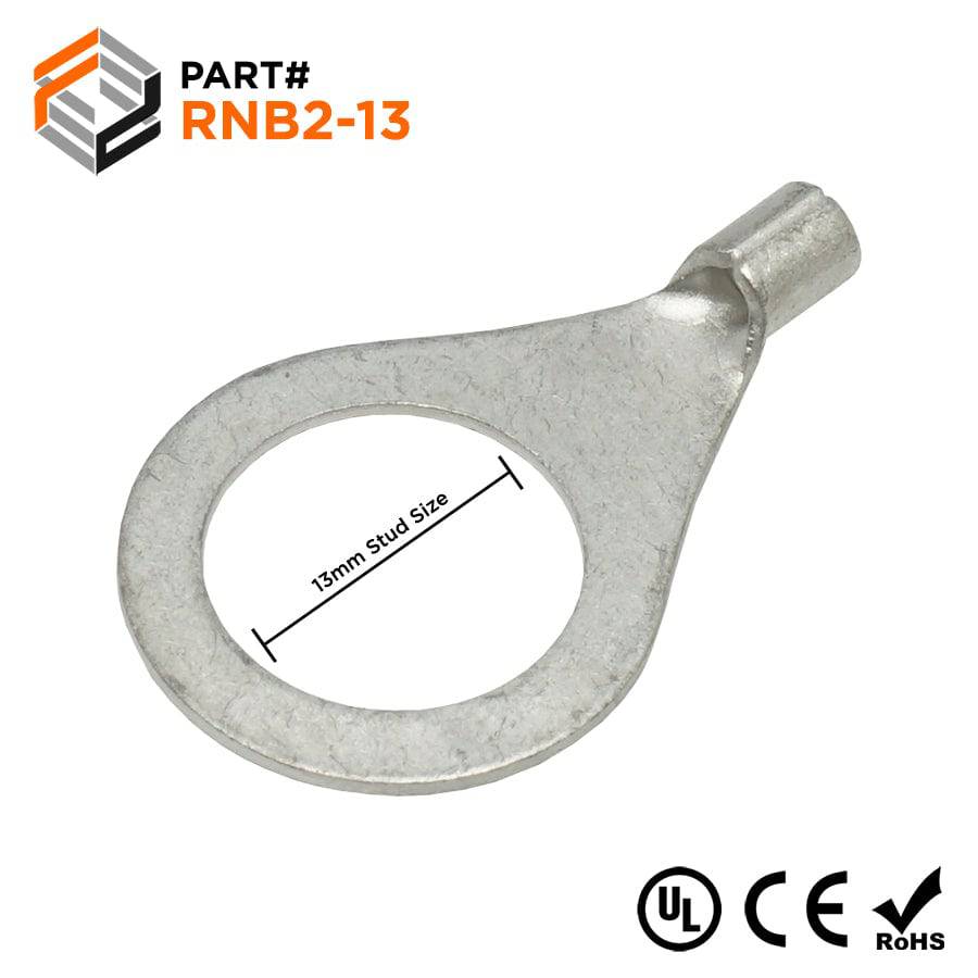 16-14 AWG Non Insulated Ring Terminals, 1/2" Stud, UL Approved, 50 Pieces - RNB2-12