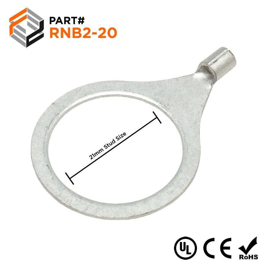16-14 AWG Non Insulated Ring Terminals, 3/4" Stud, UL Approved, 50 Pieces - RNB2-20