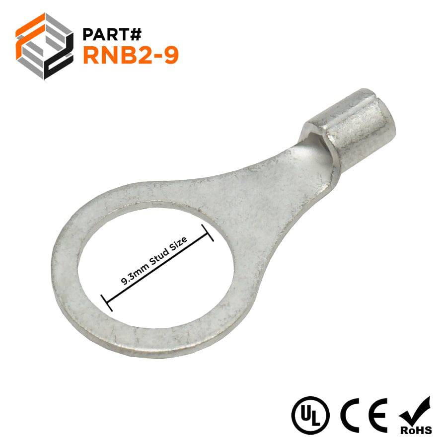 16-14 AWG Non Insulated Ring Terminals, 5/16" Stud, UL Approved, 100 Pieces - RNB2-9