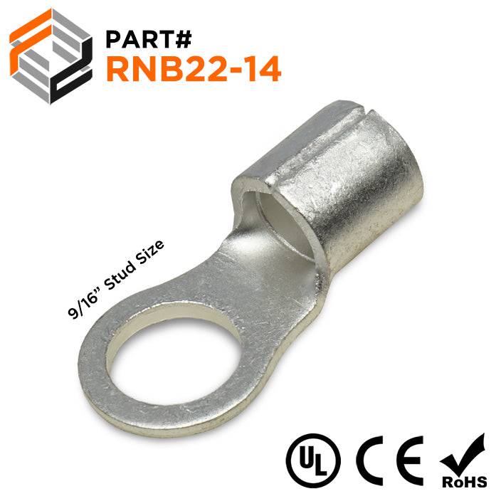 4 AWG Non Insulated Ring Terminals, 9/16" Stud, UL Approved, 25 Pieces - RNB22-14