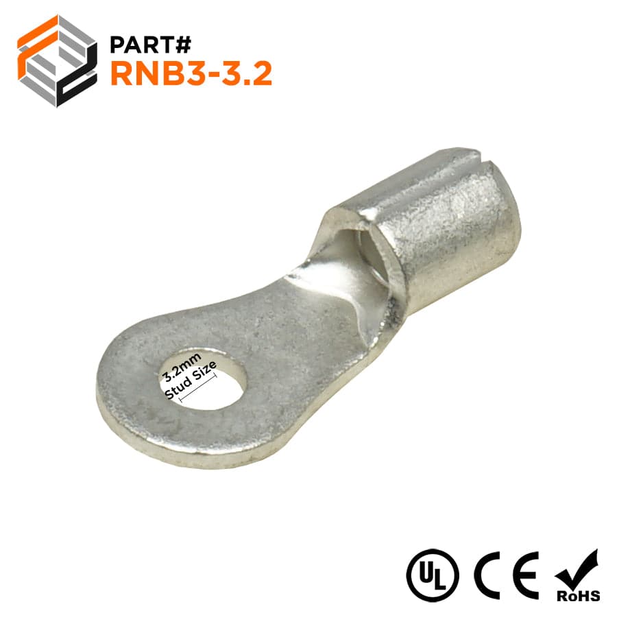 14-12 AWG Non Insulated Ring Terminals, #4 Stud, UL Approved, 100 Pieces - RNB3-32