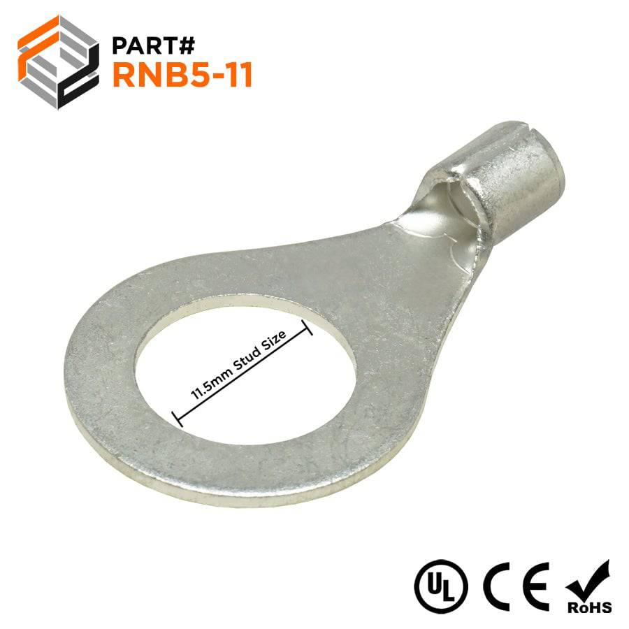 12-10 AWG Non Insulated Ring Terminals, 7/16" Stud, UL Approved, 50 Pieces - RNB5-11