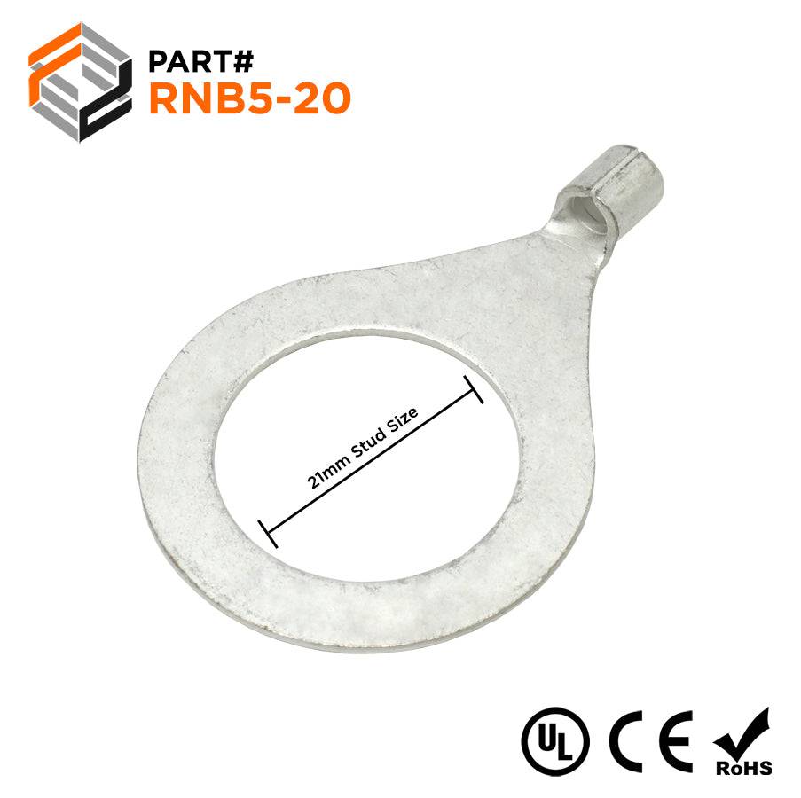 12-10 AWG Non Insulated Ring Terminals, 3/4" Stud, UL Approved, 50 Pieces - RNB5-20