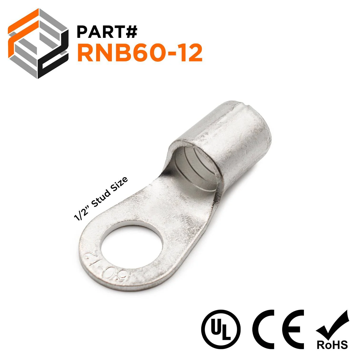 RNB60-12 - 1/0 AWG Non Insulated Ring Terminals, 1/2" Stud, 10 Pieces