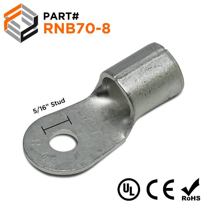2/0 AWG Non Insulated Ring Terminals, 5/16" Stud, UL Approved, 10 Pieces - RNB70-8
