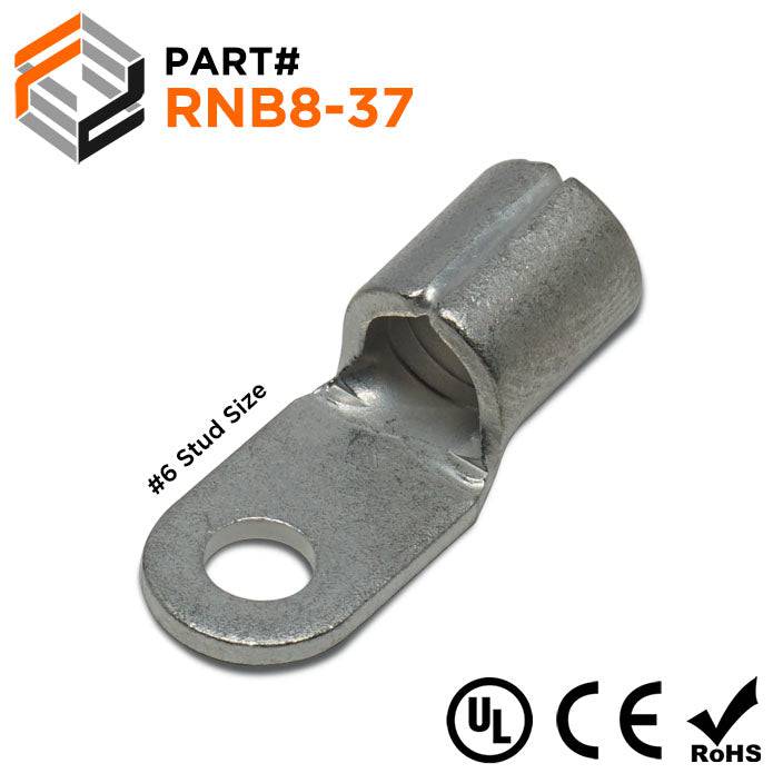 8 AWG Non Insulated Ring Terminals, #6 Stud, UL Approved, 25 Pieces - RNB8-37