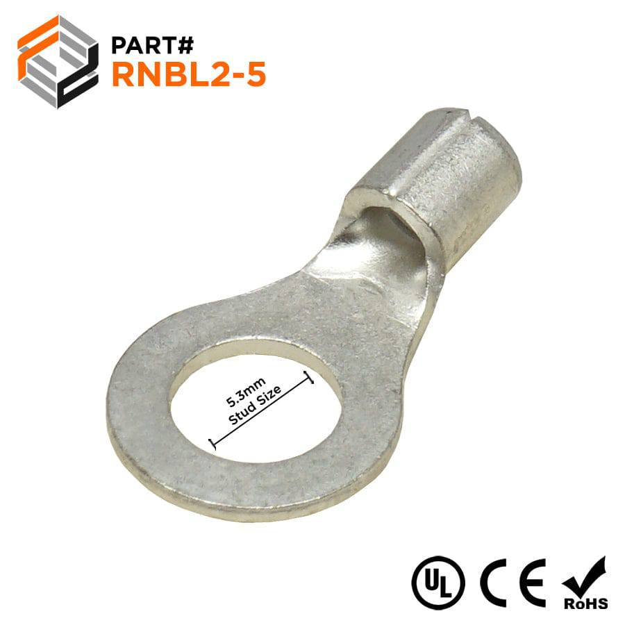 RNBL2-5 - 16 to 14 AWG Non Insulated Ring Terminals, #10 Stud, UL Approved, 100 Pieces