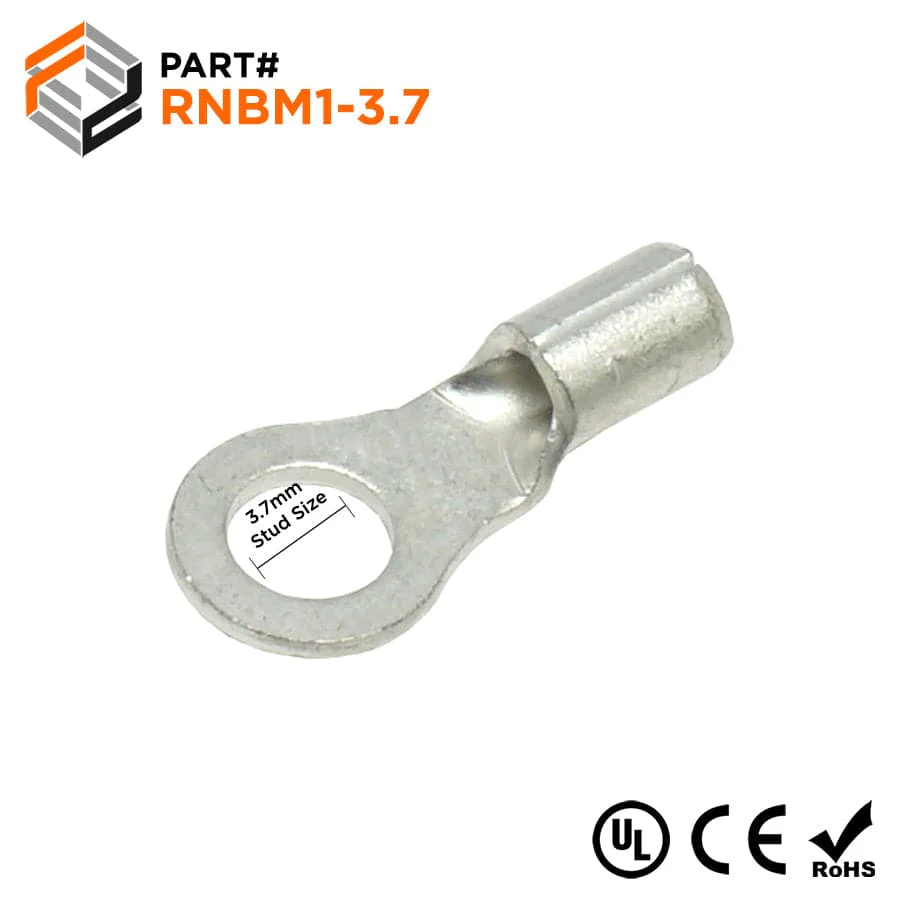RNBM1-37 - 22 to 16 AWG Non Insulated Ring Terminals, #6 Stud, UL Approved, 100 Pieces