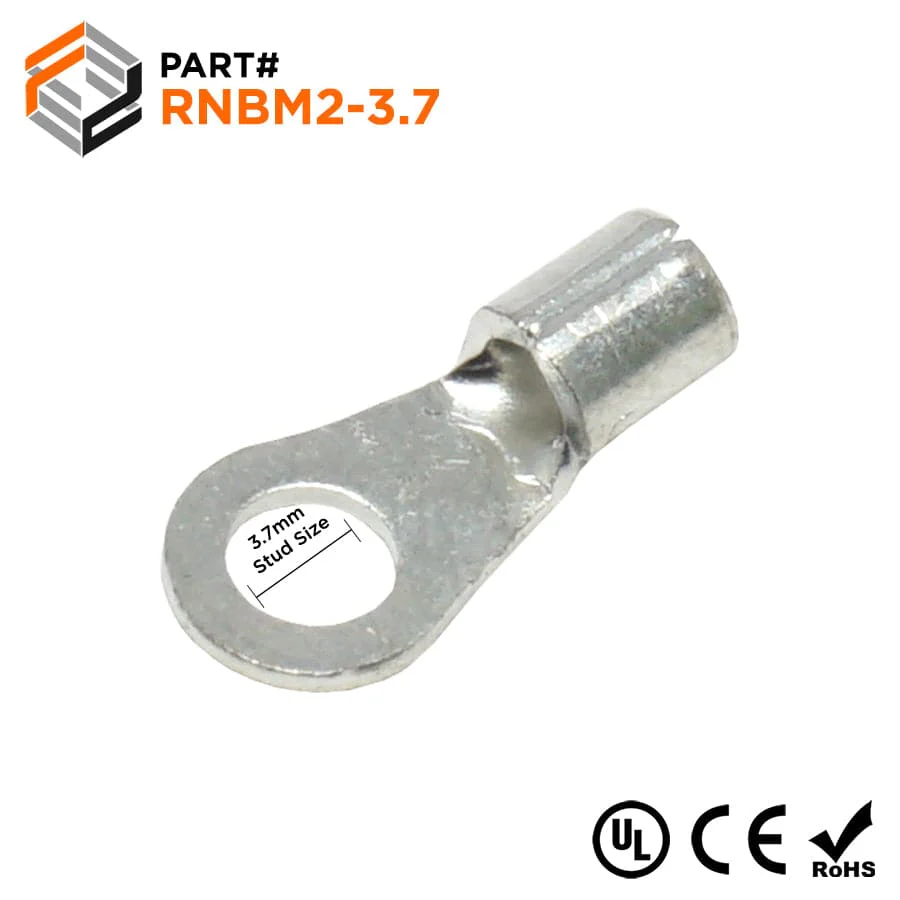 RNBM2-37 - 16 to 14 AWG Non Insulated Ring Terminals, #6 Stud, UL Approved, 100 Pieces