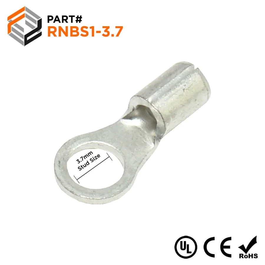 22-16 AWG Non Insulated Ring Terminals, #6 Stud, UL Approved, 100 Pieces - RNBS1-37