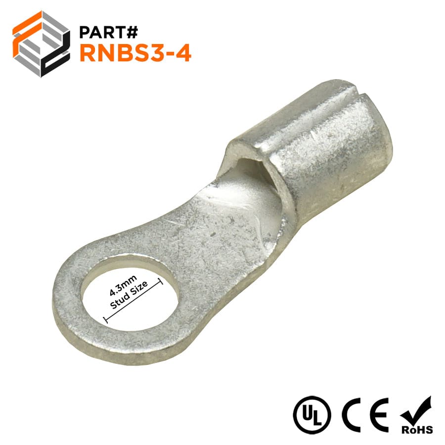 14-12 AWG Non Insulated Ring Terminals, #8 Stud, UL Approved, 100 Pieces - RNBS3-4