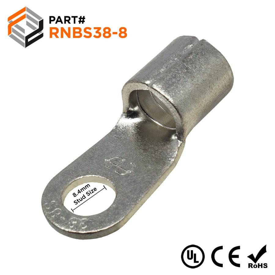 RNBS38-8 - 2 AWG Non Insulated Ring Terminals, 5/16" Stud, UL Approved, 25 Pieces