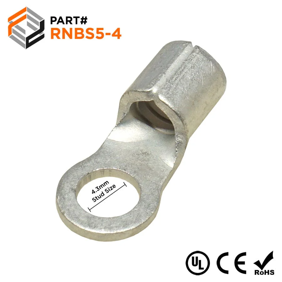 RNBS5-4 - 12 to 10 AWG Non Insulated Ring Terminals, #8 Stud, UL Approved, 100 Pieces