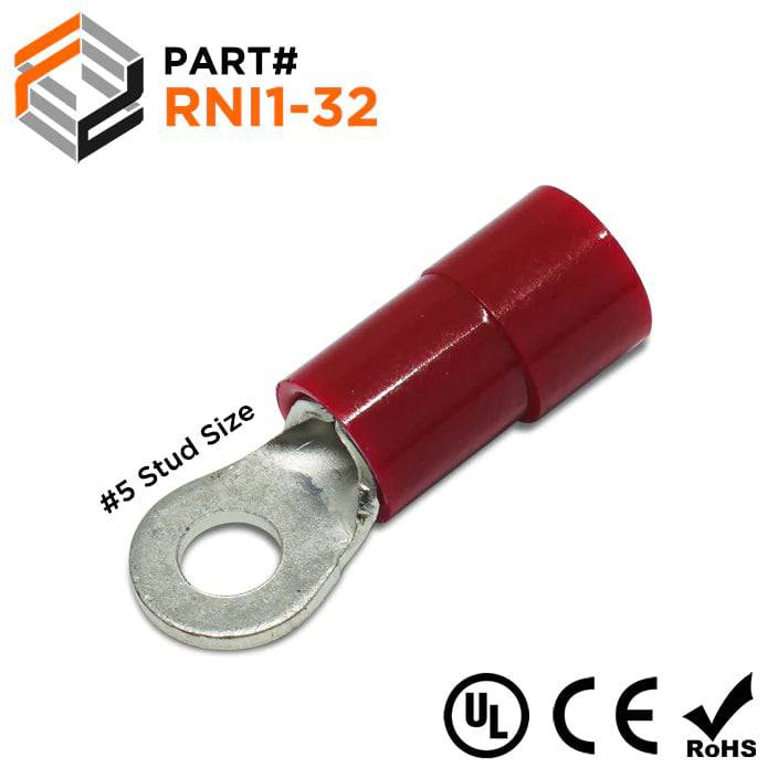 RNI1-32 - 22 to 16 AWG Polycarbonate Ring Terminals, #4 Stud, 100 Pieces