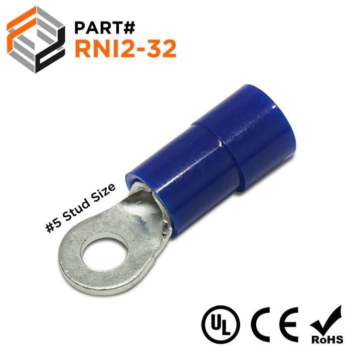 RNI2-32 - 16 to 14 AWG Polycarbonate Ring Terminals, #4 Stud, 100 Pieces