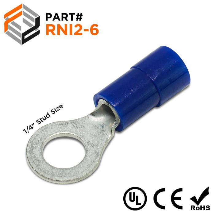 RNI2-6 - 16 to 14 AWG Polycarbonate Ring Terminals, 1/4" Stud, 100 Pieces