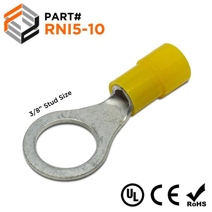 RNI5-10 - 12 to 10 AWG Polycarbonate Ring Terminals, 3/8" Stud, 100 Pieces
