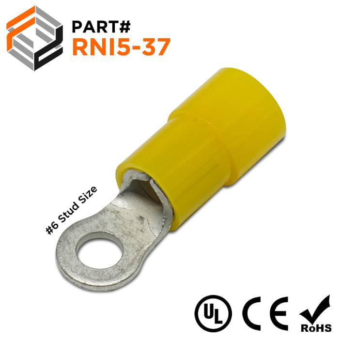 RNI5-37 - 12 to 10 AWG Polycarbonate Ring Terminals, #6 Stud, 100 Pieces