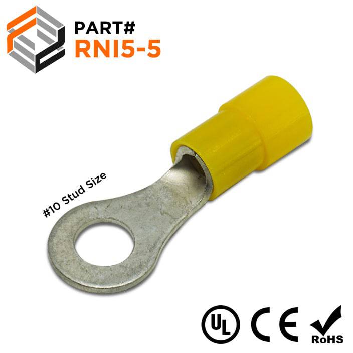 RNI5-5 - 12 to 10 AWG Polycarbonate Ring Terminals, #10 Stud, 100 Pieces