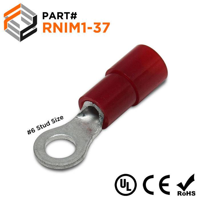 RNIM1-37 - 22 to 16 AWG Polycarbonate Ring Terminals, #6 Stud, 100 Pieces